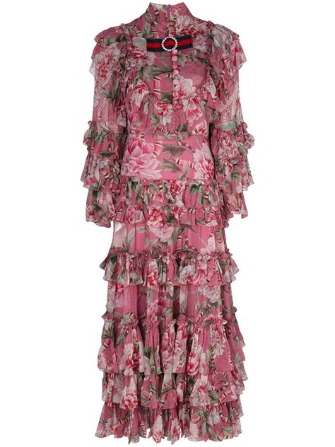 gucci pink floral dress with ti|Gucci maxi dress floral.